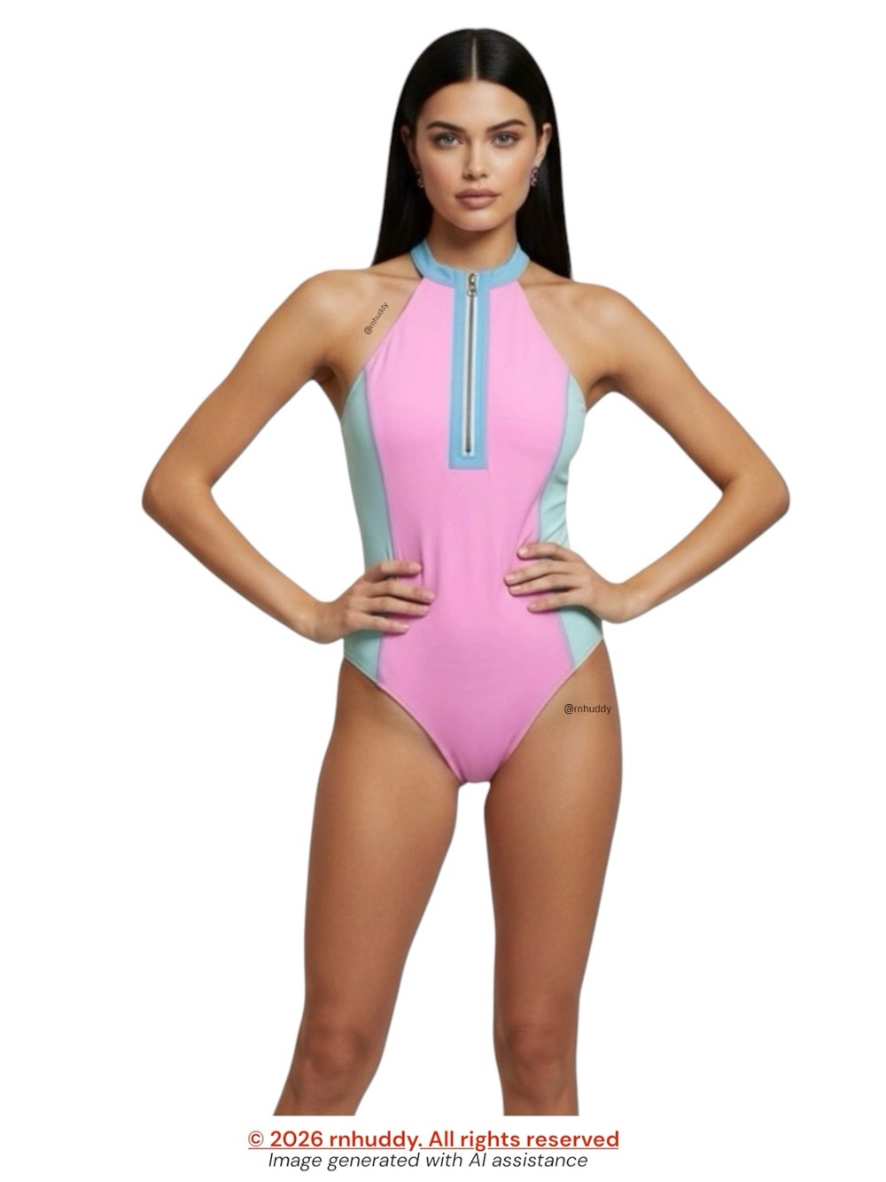 Hurley x LoveShackFancy S color block front zip swimsuit
